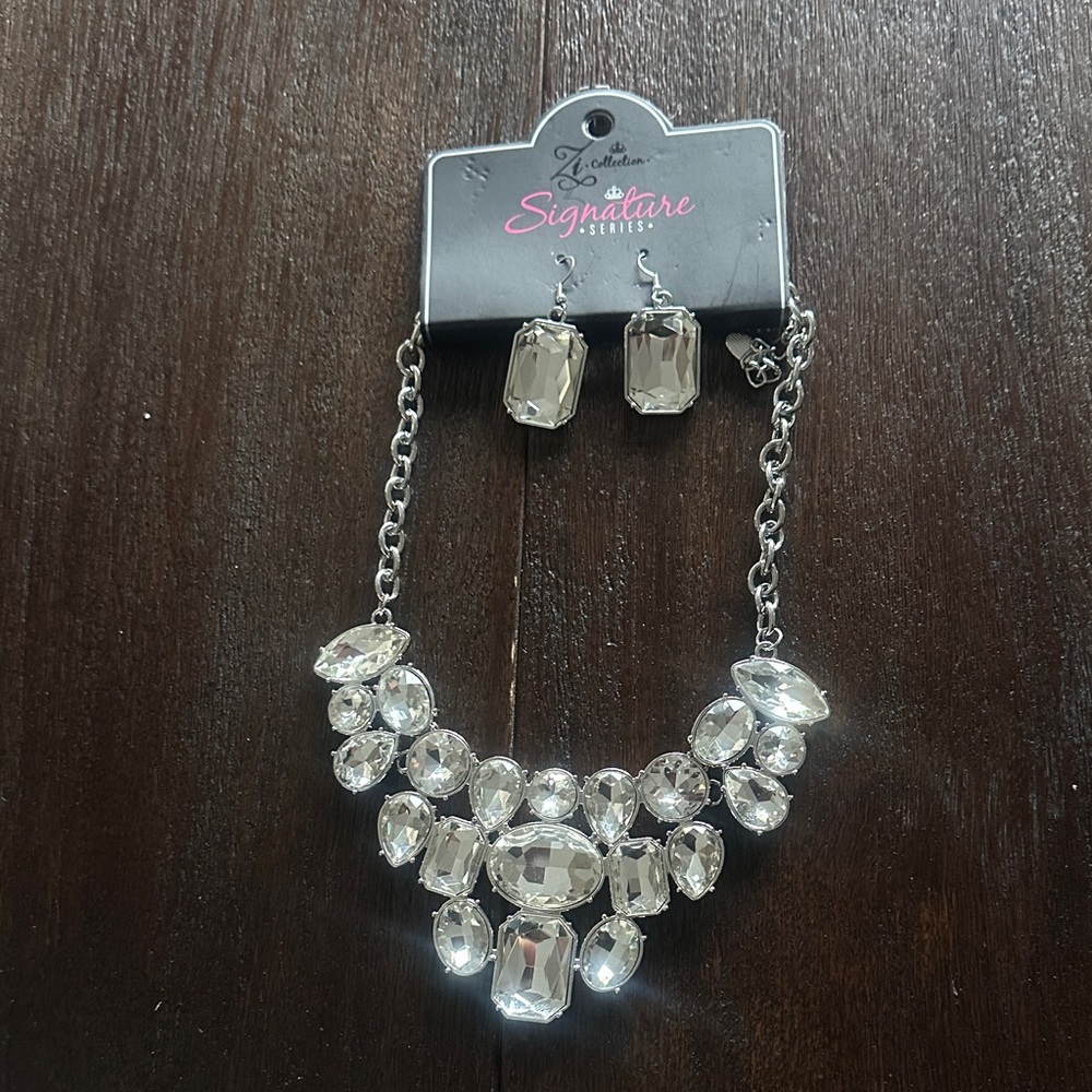 Signature Paparazzi Silver Crystal Necklace, Bracelet,Ring, and Earring Set